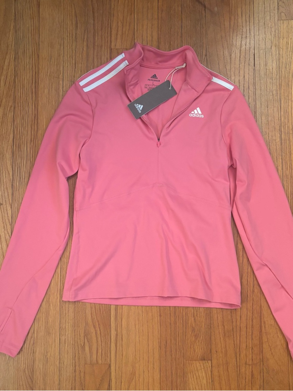 NWT adidas Pink Quarter-Zip Training Top with White Stripes